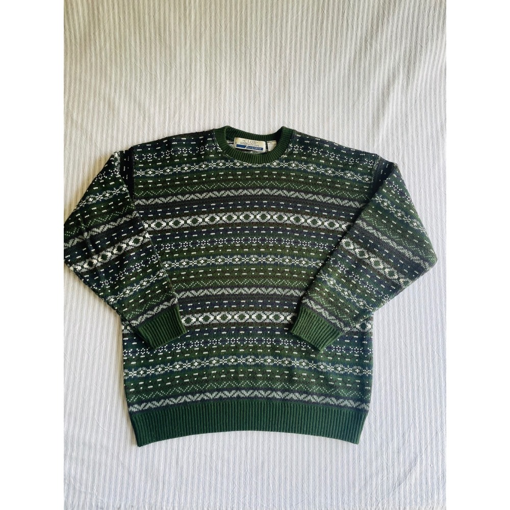 Vintage Fair Isle Sweater Green Mens XL Unisex Made‎ in Canada Tip Top